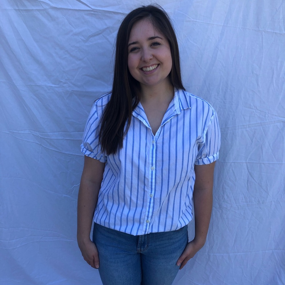 GAP White/Blue Stripe Short Sleeve Button Down